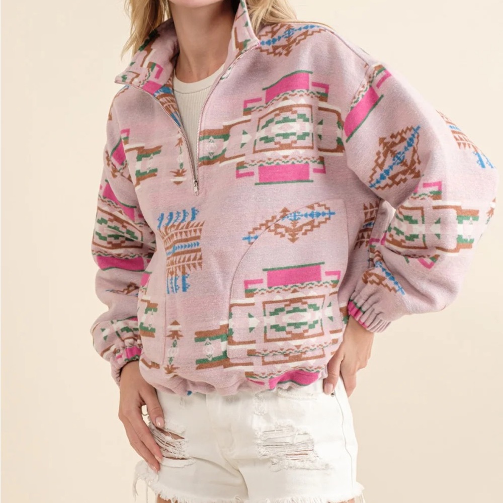 Pink Patterned Pullover Jacket - image 1